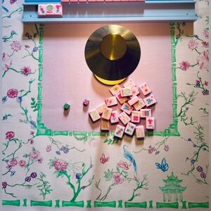 Mahjong mat with floral & bamboo